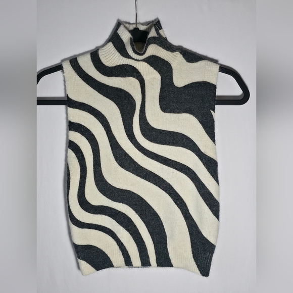 Zara Tops - ZARA Jacquard Zebra Knit Top Wavy Stripe Sleeveless Turtleneck Vest 90s Retro